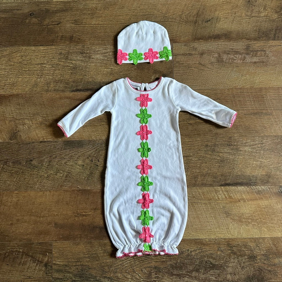 Baby Mud Pie Bodysuit 3-6 Months White Pink Green Floral - Picture 2 of 15